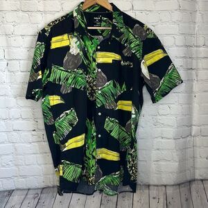 Hurley Toucan Pineapple Short Sleeve Button Up Collard Shirt Menʻs XXL Tailored